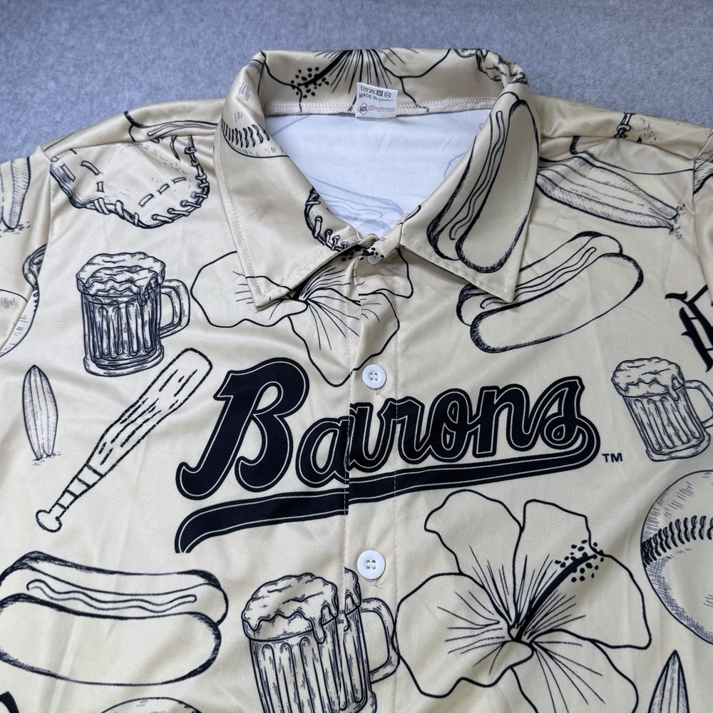 Birmingham Barons MiLB Baseball Hawaiian Button‎ Shirt XL Beer Hot Dogs Glove